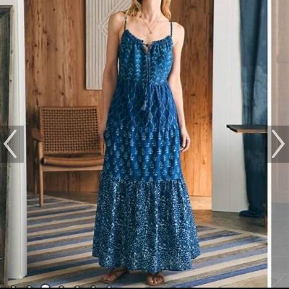 Faherty Sun Chaser Tiered Maxi Dress Cotton Silk Sunburst Mix Print Boho SM NWT - Picture 3 of 12